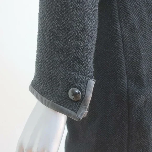 Isabel Marant Double Breasted Jacket Black Leather-Trim Herringbone Size 38 - Picture 6 of 9